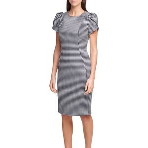 NWT CALVIN KLEIN Tulip-Sleeve Plaid Gingham check Sheath Dress